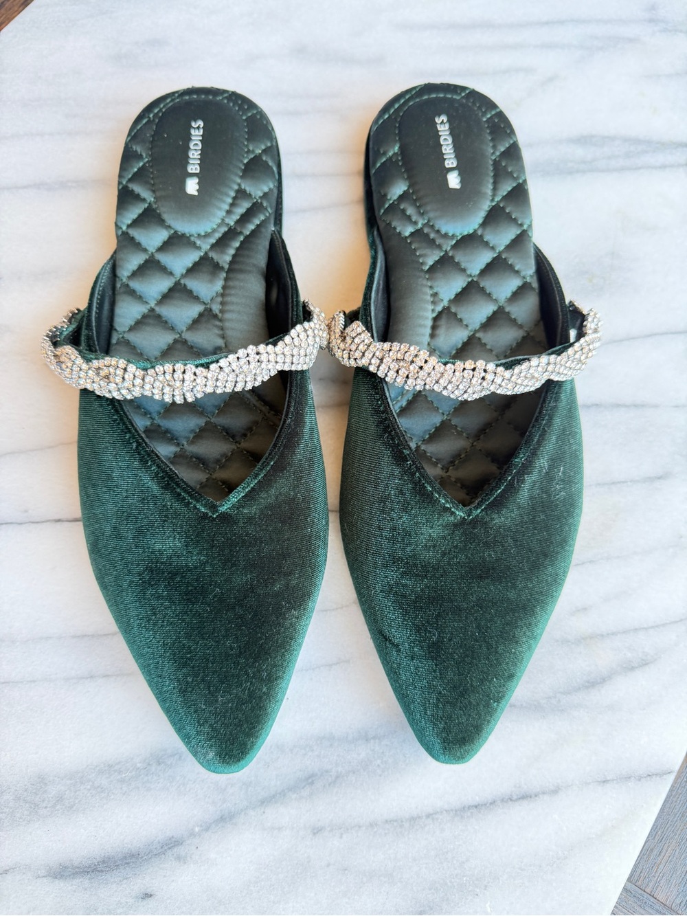 Birdies Starling Emerald Velvet Rhinestone Mule Flats Brand New Size 7 - Picture 3 of 8